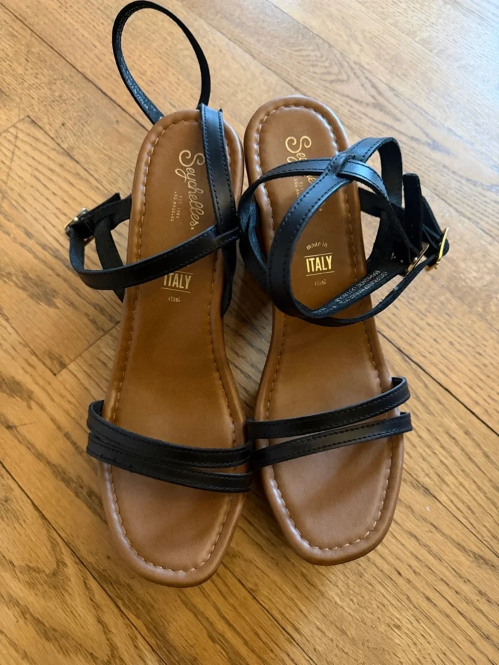 Seychelles Black Leather Strappy Ankle Sandals - Picture 2 of 4